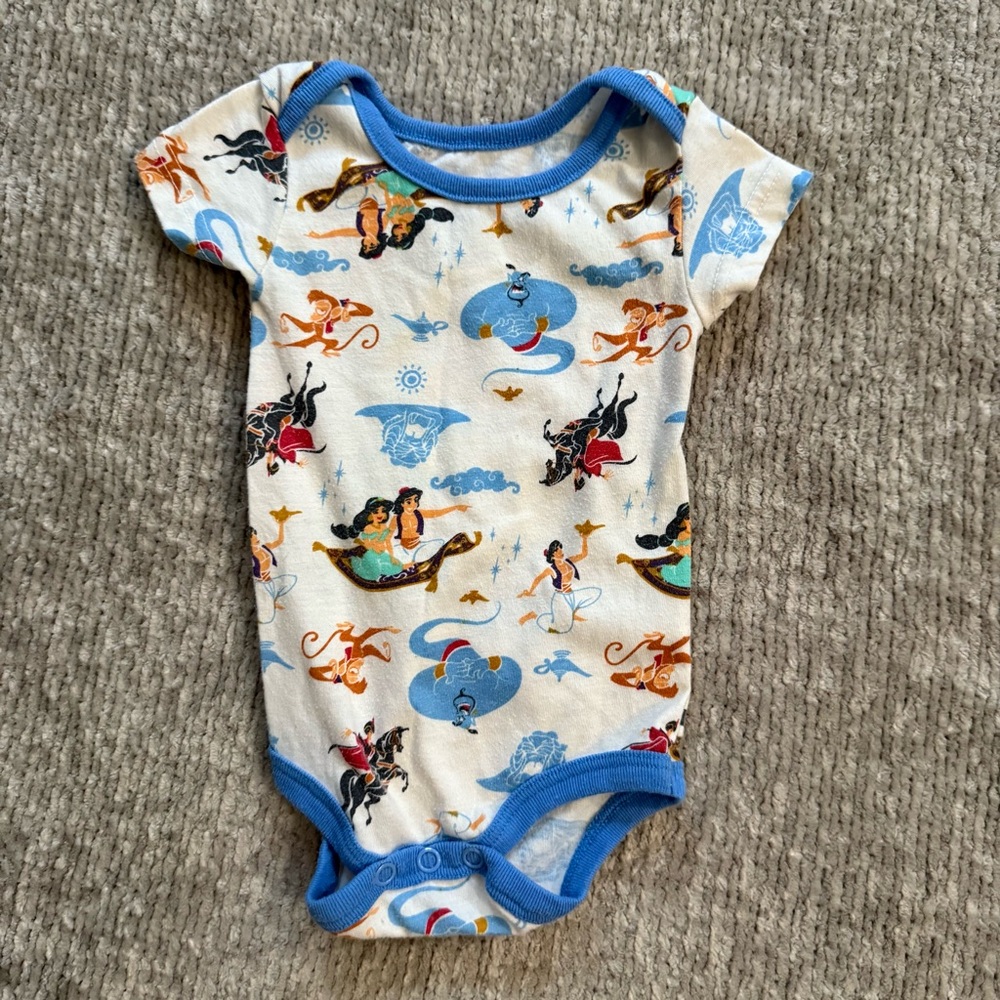 Disney Baby Aladdin Genie Jasmine Abu Bodysuit‎ Blue Trim Size 6M Retro